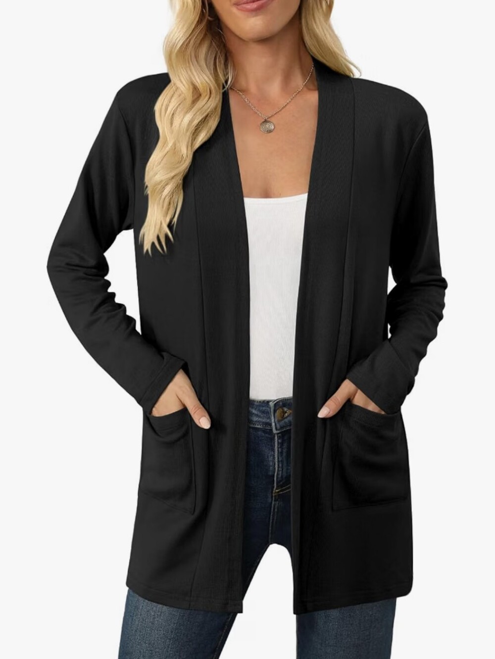 Black Open Front Long Sleeve Women's Cardigan Sweater XL